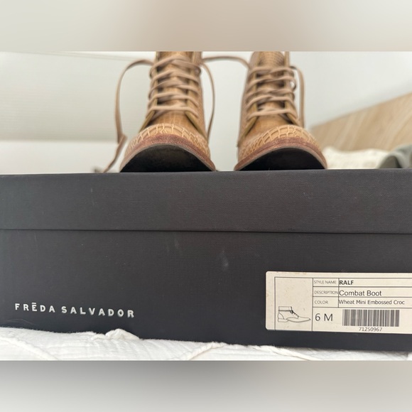 Freda Salvador Ralf Combat Boot - Wheat Embossed Croc - Size 6 - Picture 4 of 5